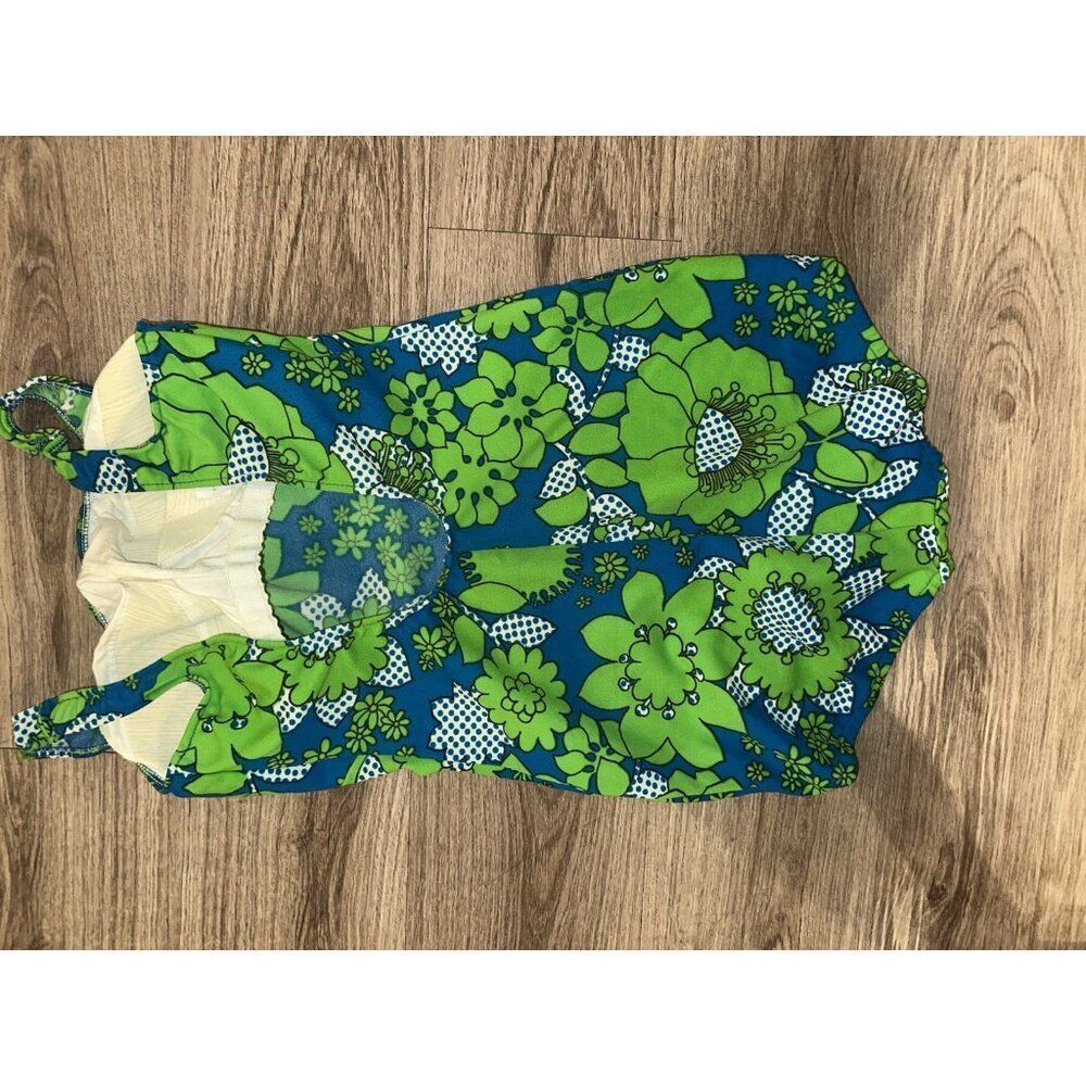 VTG 50s 60s GreenBlue Psychedelic Pinup Style Swimsuit Rockabilly Retro READ S/M - Picture 14 of 14